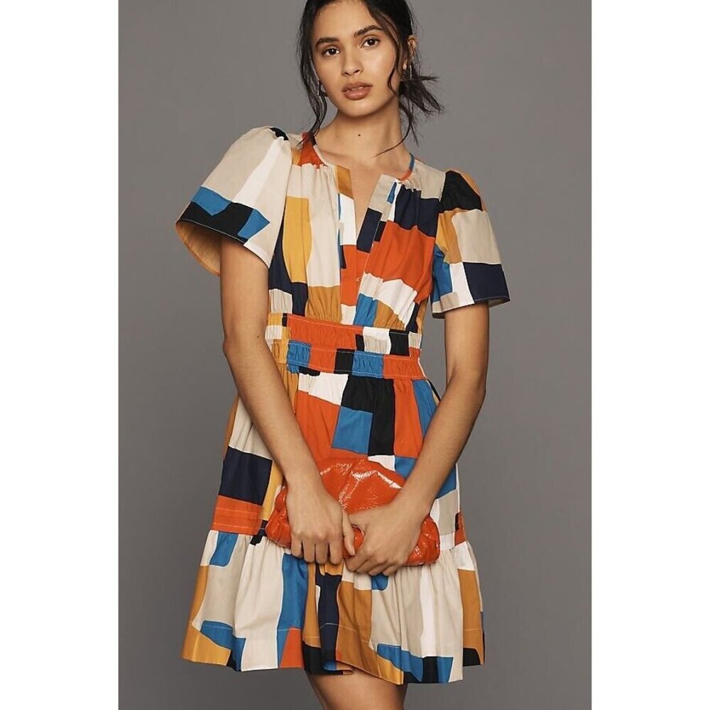 NWT by Anthropologie The Somerset Mini in Nouveau Geometric Patchwork Dress M